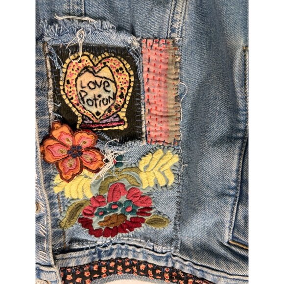 Express Altered Hand Embroidered Upcycled Patched Denim Jacket - Picture 7 of 15